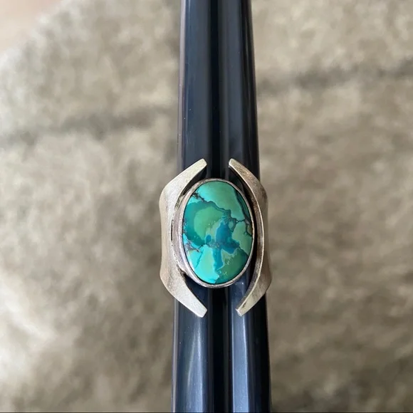 Turquoise Ring adjustable sterling  silver 925 size 7 - Picture 2 of 5